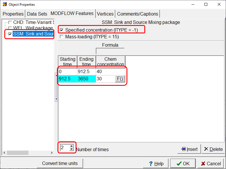 Specified concentrations for the cell in row 8 column 5.