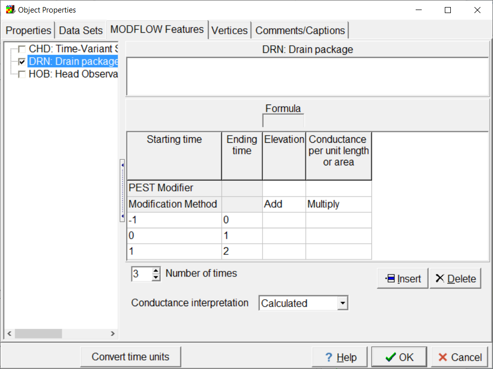 Screen capture of the Object Properties dialog box showing new rows for the PEST modifier and the modification method.