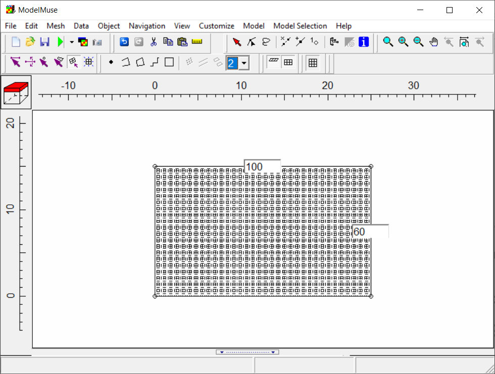 Screen Capture of ModelMuse showing the discretization in the X and Y directions.