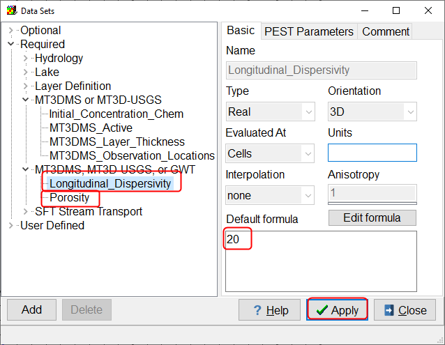 Specify Porosity and Longitudinal Dispersivity