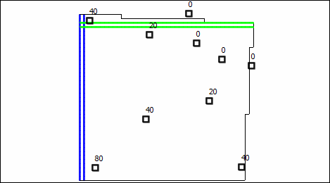 Example distribution of points specifying the thickness of the middle layer.