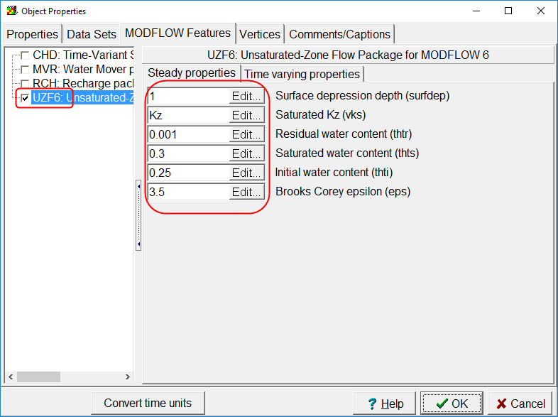 Steady values for UZF package