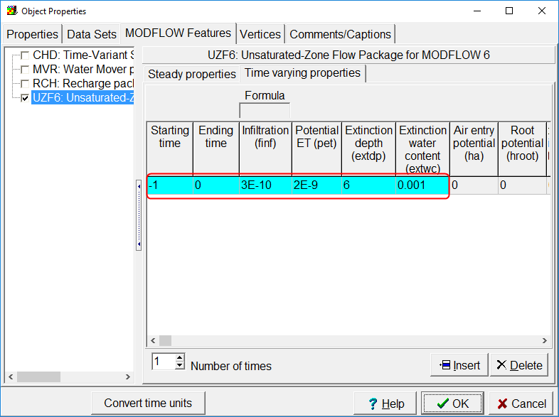 Transient UZF properties