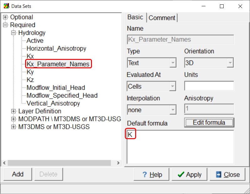 Screen capture illustrating the default formula for the Kx_Parameter_Names data set.