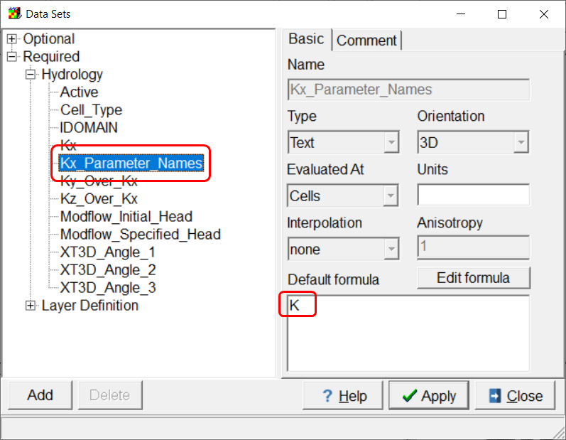 Screen capture illustrating the default formula for the Kx_Parameter_Names data set.