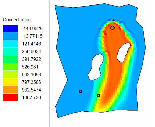 Diagram of simulated concentrations in the final time step of the calibrated model.