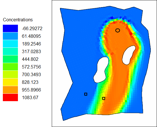 Diagram of simulated concentrations in the final time step of the true model.