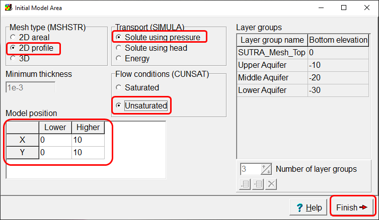 Specify the model properties