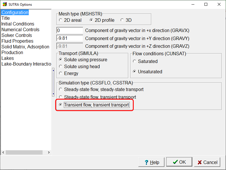 Specify transient flow and transport