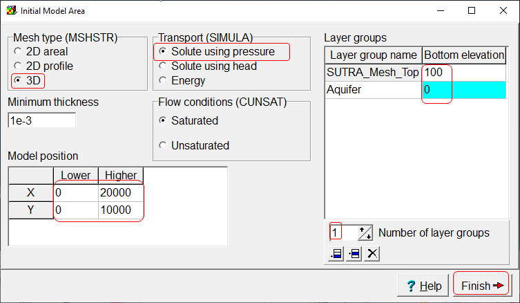 Specify the type and extent of the model.