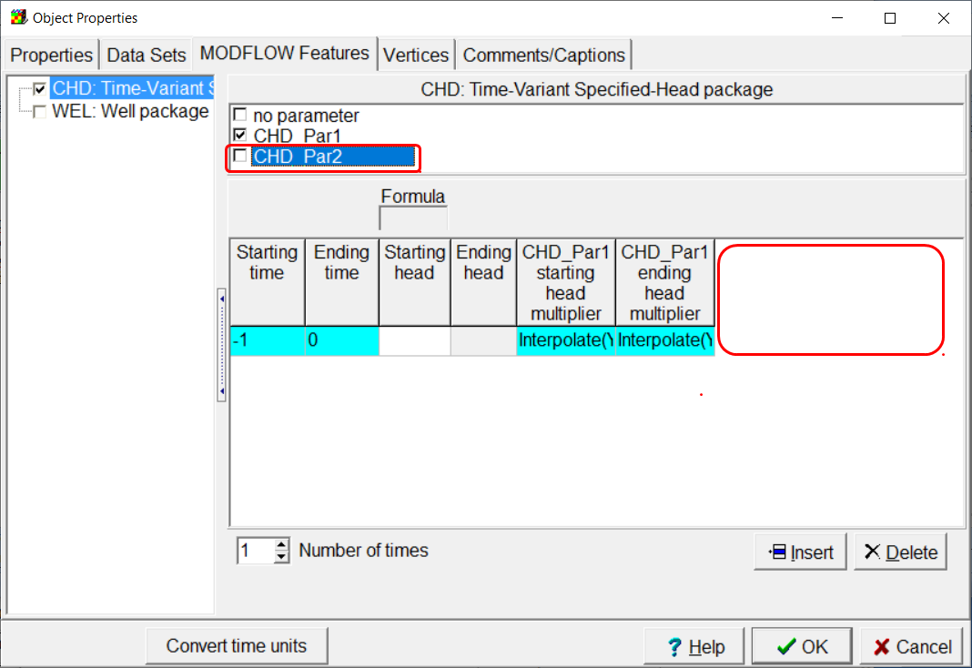 Object Properties dialog box after the checkbox for the second parameter was unchecked.