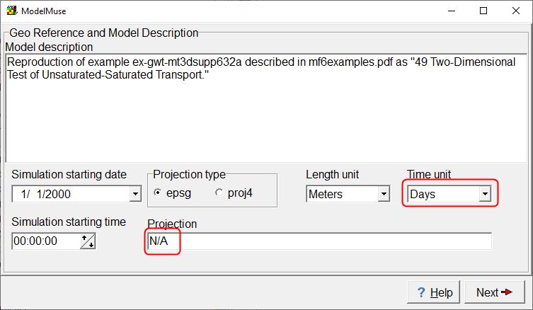 Screen capture of the Startup dialog box showing selection of "Days" as the model time units.