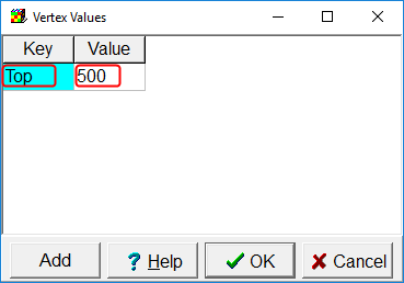 Vertex Values dialog box with the Key set to "Top" and the Value set to"500".