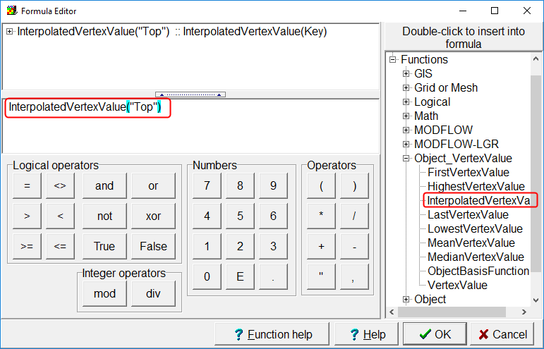 Formula Editor with "InterpolatedVertexValue("Top") specified as the formula