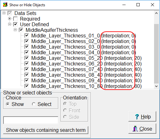 Check that all the objects that set the values of the MiddleAquiferThickness data set do so by interpolation.
