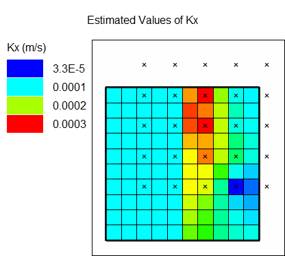 Diagram showing distribution of Kx values after PEST estimated parameters.