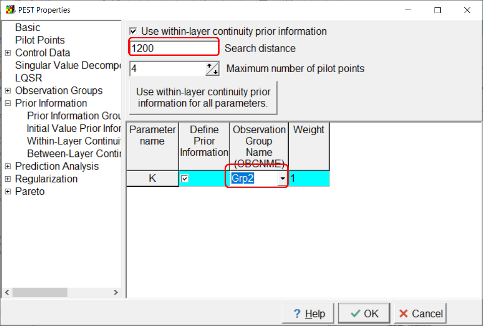 Screen capture of the Within-Layer Continuity Prior Information pane showing the definition of prior information.