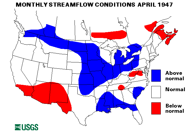 National Water Conditions Surface Water Conditions Map - April 1947