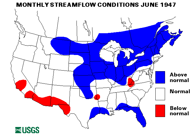National Water Conditions Surface Water Conditions Map - June 1947