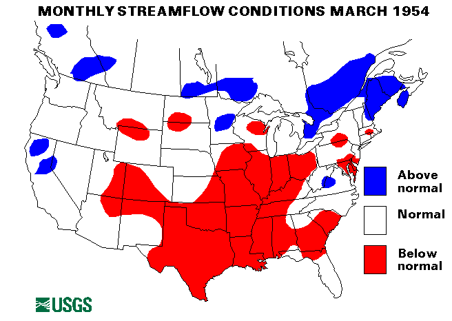 National Water Conditions Surface Water Conditions Map - March 1954