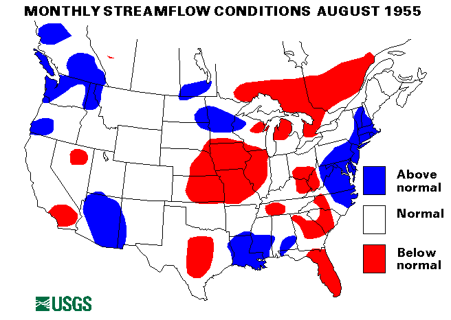 National Water Conditions Surface Water Conditions Map - August 1955