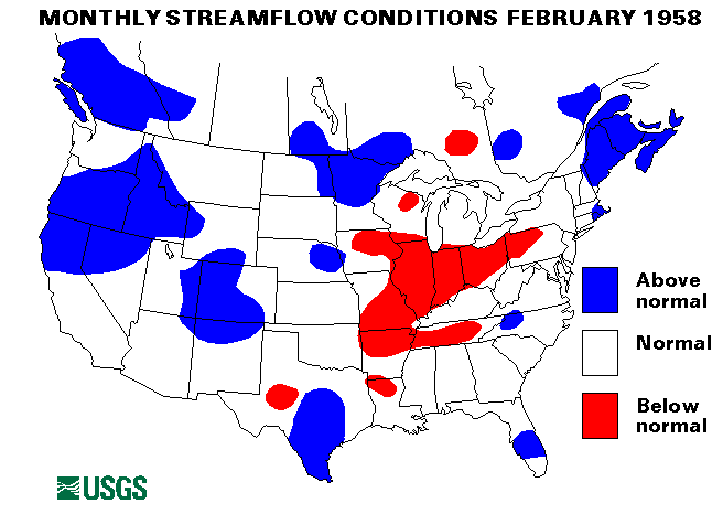 National Water Conditions Surface Water Conditions Map - February 1958