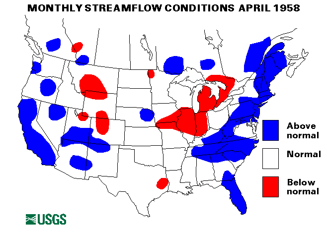 National Water Conditions Surface Water Conditions Map - April 1958