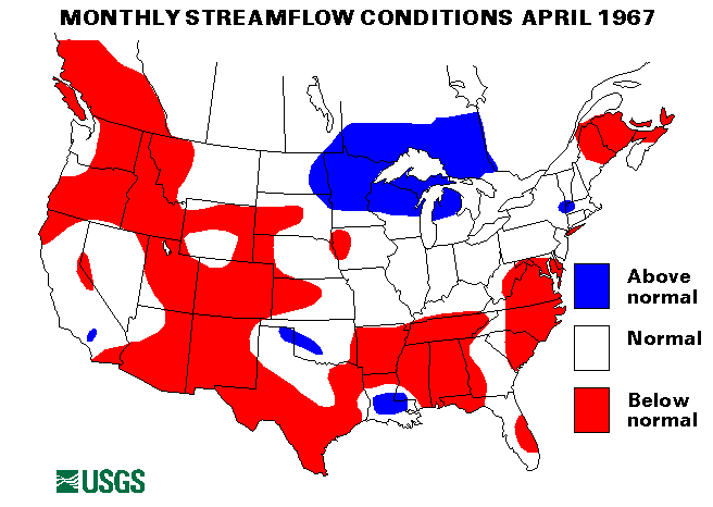 National Water Conditions Surface Water Conditions Map - April 1967