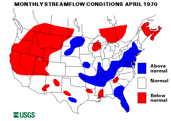 National Water Conditions Surface Water Conditions Map - April 1970