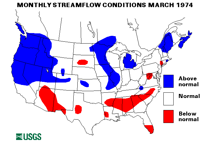 National Water Conditions Surface Water Conditions Map - March 1974