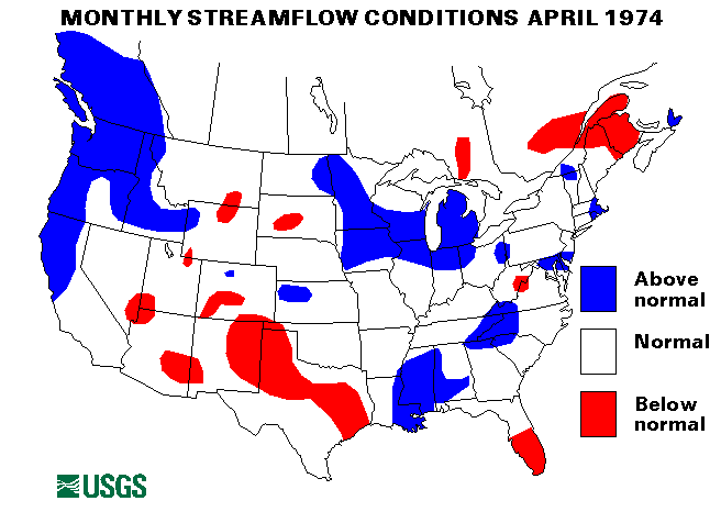 National Water Conditions Surface Water Conditions Map - April 1974