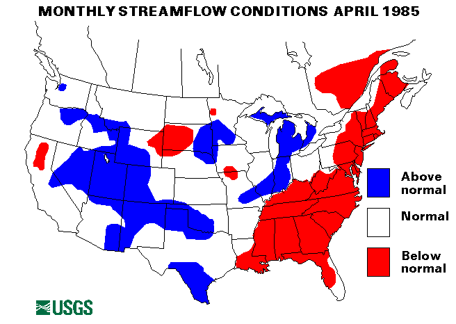 National Water Conditions Surface Water Conditions Map - April 1985