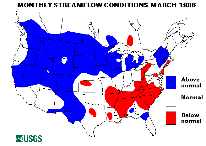 National Water Conditions Surface Water Conditions Map - March 1986