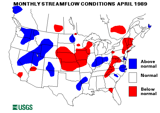 National Water Conditions Surface Water Conditions Map - April 1989