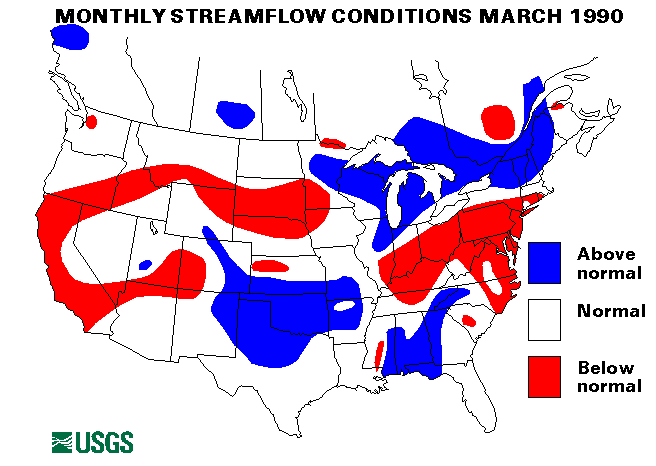 National Water Conditions Surface Water Conditions Map - March 1990