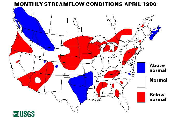 National Water Conditions Surface Water Conditions Map - April 1990