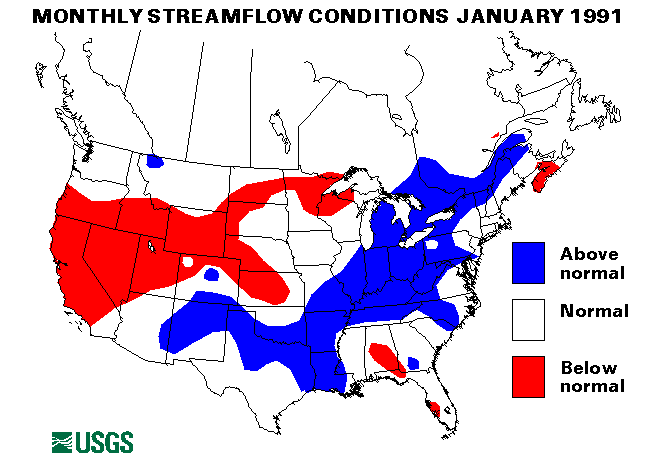 National Water Conditions Surface Water Conditions Map - January 1991