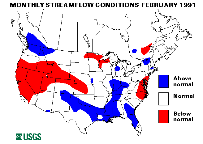 National Water Conditions Surface Water Conditions Map - February 1991