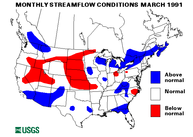 National Water Conditions Surface Water Conditions Map - March 1991