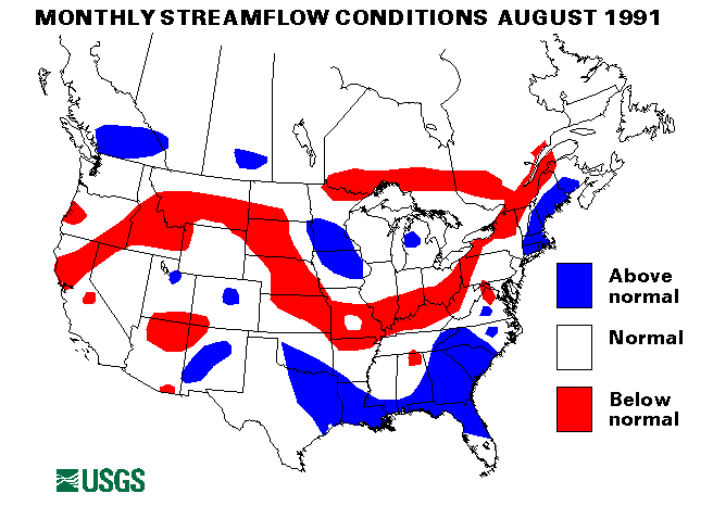 National Water Conditions Surface Water Conditions Map - August 1991