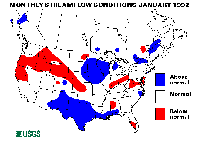 National Water Conditions Surface Water Conditions Map - January 1992