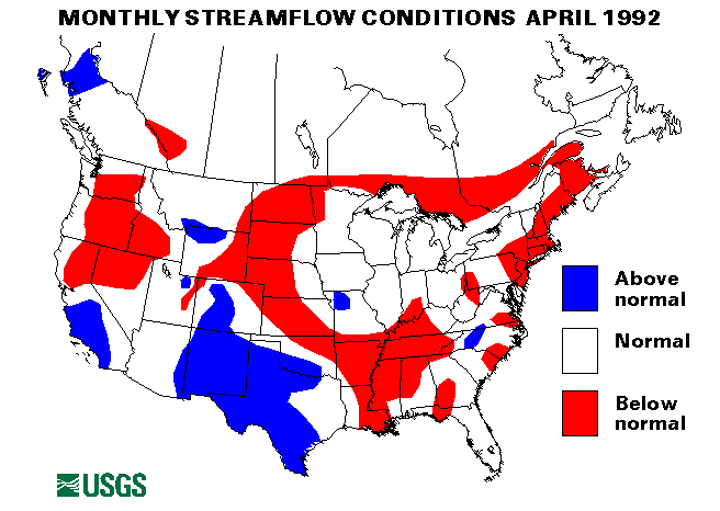 National Water Conditions Surface Water Conditions Map - April 1992