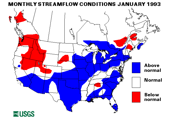 National Water Conditions Surface Water Conditions Map - January 1993