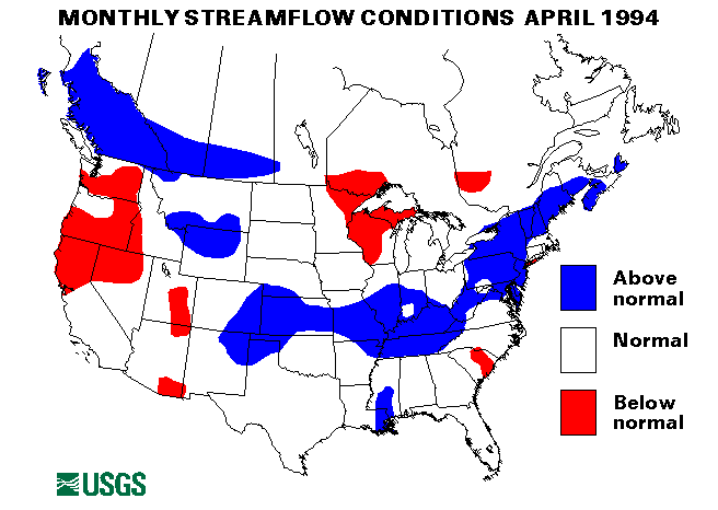 National Water Conditions Surface Water Conditions Map - April 1994