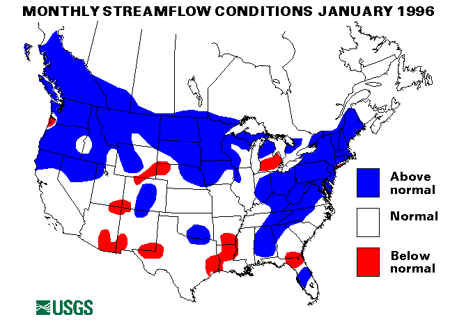 National Water Conditions Surface Water Conditions Map - January 1996
