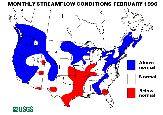 National Water Conditions Surface Water Conditions Map - February 1996