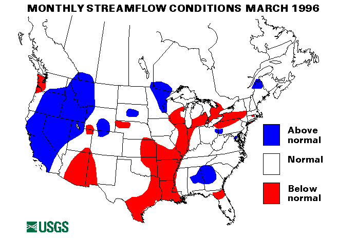 National Water Conditions Surface Water Conditions Map - March 1996