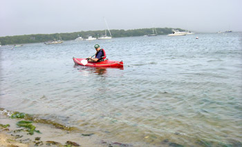  [Figure 6 - Photo: Scientist in kayak toes cable in Bay.] 