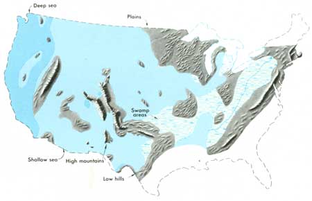 Map of United States in Middle Pennsylvanian Time