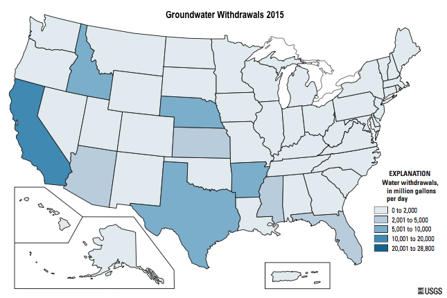  [ Map of groundwater withdrawals in the United States in 2015 ]